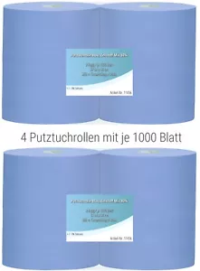 4x 1000 Blatt Putztuchrolle Werkstatt PROFI Putzpapier blau Putzrollen 37cm - Bild 1 von 1