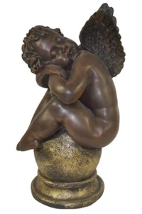 Deko Figur Engel schlafend auf Kugel - Höhe 60 cm - Dekofigur aus Resin in Braun - Bild 1 von 2