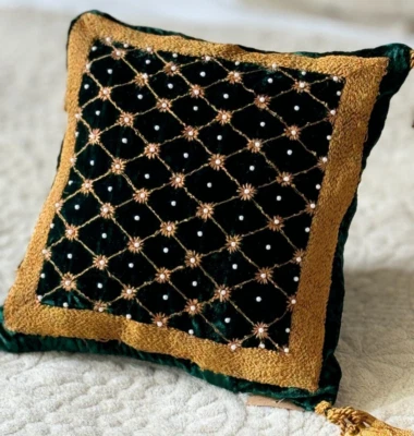 Luxury Green Gold Moroccan Style Handmade Embroidered 10" Filled Cushion - Image 1 of 4