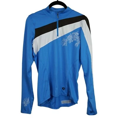 Camiseta feminina de ciclismo Pearl Izumi azul média com zíper floral atlética manga longa - Imagem 1 de 4