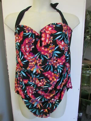 Womens Plus Tropical Escape Black w Tropical Floral Print Swimsuit Bathing Suit - Image 1 of 4