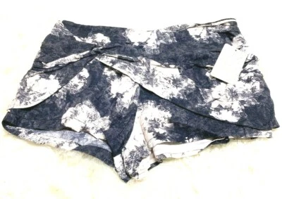 Pantalones Cortos Free People Gris Blanco Boho Abstracto Floral Mezcla de Lino S/P Nuevos con Etiquetas Foto 1 de 4