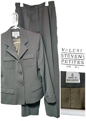 Valerie Stevens Micro Touch Olive 2 piece Pant Suit Size 8 Petite 28" Inseam - Image 1 of 4
