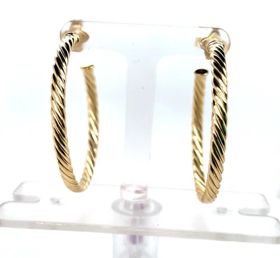 David Yurman 18k Yellow Gold 1-11/16" High Cablespira Hoop Earrings, Bold, 8.7Gr - Image 1 of 4