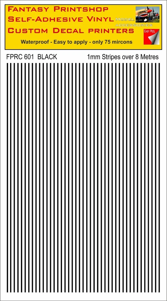 RC VINYL AUFKLEBER TRANSFER STREIFEN AUSKLEIDUNG VORGESCHNITTEN FPRC601 SCHWARZ GLÄNZEND 1 mm Aufkleber - Bild 1 von 3