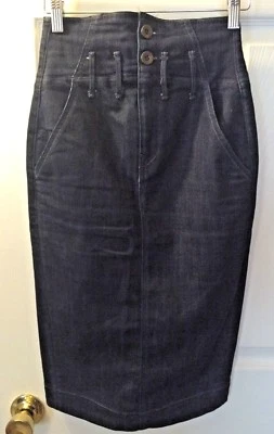 Saia jeans EARNEST SEWN Wiggle Digno Denim Cintura Alta Ed Lápis Lavagem Escura Tamanho 25 - Imagem 1 de 4