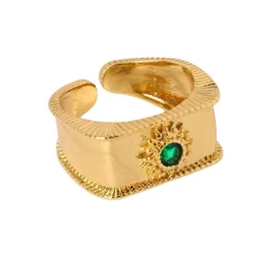 Gold Plated Copper With Green Stone Adjustable Ring - Picture 1 of 3