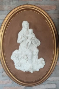 Madonna, Jungfrau mit Kind Antike Keramik Skulptur 40er Jahre Hochrelief  - Bild 1 von 24