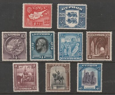 Cyprus 1928 #114-22 50 Years of Cyprus as a British Colony (Low Set of 9) - MLH - Image 1 of 4