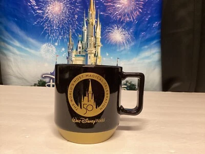 New Disney Starbucks 50th Anniversary Cinderella Castle Black Gold Coffee Mug  - Image 1 of 4
