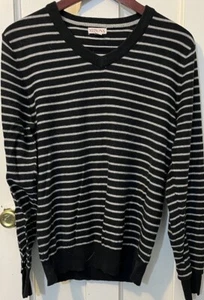 Men’s Small Black & Grey Striped VNECK Pullover Sweater Merona Preloved Fashion - Picture 1 of 5