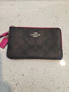 Coach Double Corner Zip Wristlet Signature Brown / Pink Top Zustand - Bild 1 von 14