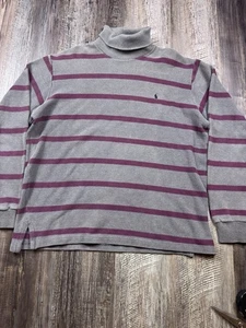 VTG Polo Ralph Lauren Shirt Mens XL Purple Gray Stripe Turtleneck Preppy USA - Picture 1 of 10