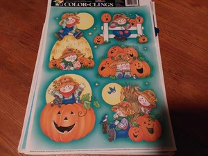 Scarecrow Autumn Window Cling 5pc Happy Pumpkin Haystack Color Cling 2004 - Picture 1 of 1