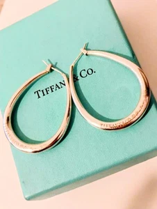 Tiffany & Co Sterling Silver Hoop Earrings By Elsa Peretti Large Ovals Beautiful - Picture 1 of 4