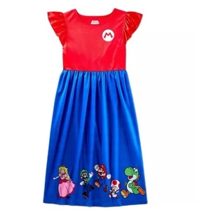 Super Mario Girl's Character Satinet Red and Blue Nightgown Costume XS 4/5 - Picture 1 of 5