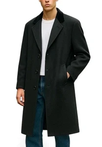 Vtg Christian Dior Overcoat Men Sz 40 Charcol Wool Herringbone Grand Luxe Coat - Picture 1 of 15