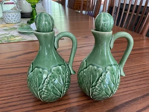 NEW!! Bordallo Pinheiro Green Cabbage Oil and Vinegar Cruet Set - Picture 1 of 9