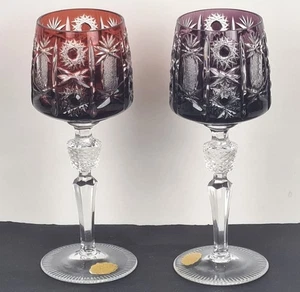 2 Wine Glasses Glas, Stemware Hand Cut Original-Etikett Um 1960-1970 O698 - Picture 1 of 24