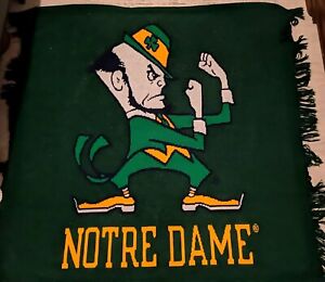  VTG J.C. Knitwear Notre Dame Fighting Irish Fringed Edge Throw Blanket 5'x 5'