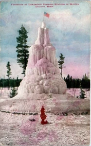 Frozen FOUNTAIN Lakewood Pumping Station winter scene DULUTH, MN Postcard - Imagen 1 de 2