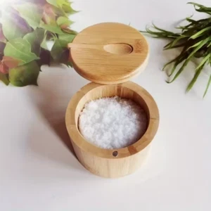 Salt & Pepper Bamboo Condiment 1 Box Set with Lid, Wooden Storage Bowl - Picture 1 of 4