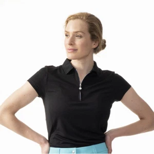 Daily Sports Ladies Cap Sleeve Polo with Zip-Neck in Black - Picture 1 of 7