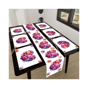 Bright Peony Table Runner Placemat Set 7 Pieces - Picture 1 of 6