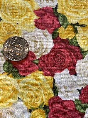Summer Garden Cotton Fabric 1 Yd Red, Yellow & Cream Rose - Image 1 of 3
