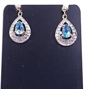 9 Carat Gold Diamond Topaz Earrings Single Diamond Below Teardrop Topaz - Picture 1 of 7