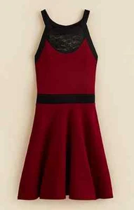 AQUA Girls’ Lace Neckline Dress,Burgundy, Size Small - Picture 1 of 1