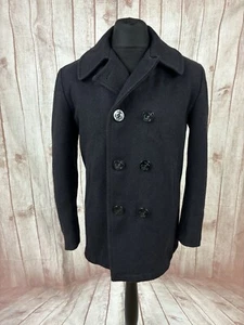 Vintage Fur Lined Peacoat Jacket Reefer Coat Charcoal Grey Blue Nautical Small - Picture 1 of 24
