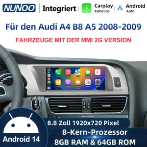 Android14 8.8" Autoradio CarPlay GPS Navi Für AUDI A4 A5 MMI 2G 2008-2009 8+64G - Bild 1 von 13