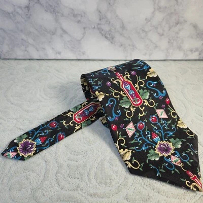 Tabasco Tie Navy Blue 55 x 4" Spicy Hot Floral Wine Vines Silk USA Mens Tie - Image 1 of 4