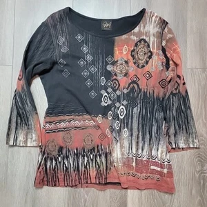 Katina Marie Shirt Womens Large Black Geometric Shapes Long Sleeve - Picture 1 of 4