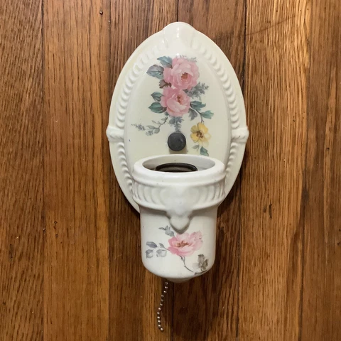 Vintage Art Deco Porcelain Light Wall Sconce Lamp Fixture Outlet, Pink, ROSES Cover