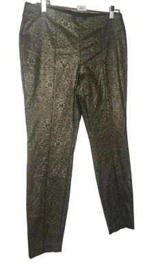  Pantalones metálicos Alfani de pierna ajustada con estampado negro dorado cintura cómoda talla 10 Foto 1 de 4