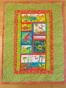 Handmade Baby Dino Quilt Crib Blanket Lap Quilt 37"x 49"  w/Coral Minky backing - Picture 1 of 5