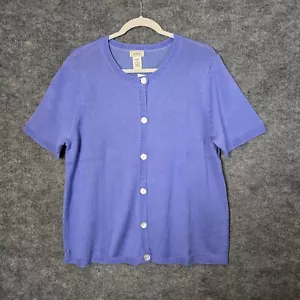 LL BEAN Cardigan Womens XL Blue Silk Cotton Short Sleeve Career Casual New - Picture 1 of 10