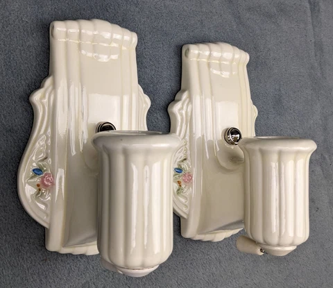 Pair PORCELIER 1930's-1950's Art Deco/MCM porcelain Sconces, rewired, restored Cover