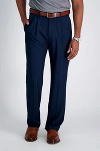 Haggar Men's Premium Comfort Dress Pant 36Wx34L Pleated Classic Fit Indigo - Picture 1 of 9