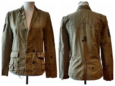 Zadig & Voltaire Womens Virginia Grunge Punk Distressed Olive Military Jacket S - Image 1 of 4