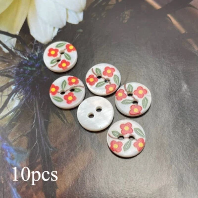 10pcs Floral Natural Shell Flat Button 2-hole Garment DIY Sewing Craft 1.15cm - Image 1 of 4