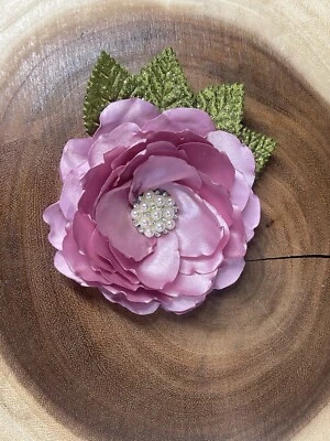 Peine de pelo de metal lateral hecho a mano 4" borde quemado flor rosa polvorienta novia formal Foto 1 de 4