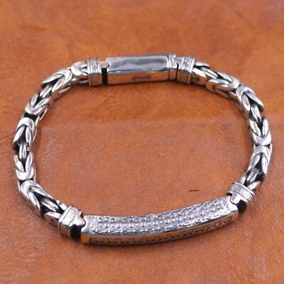 Solid 925 Sterling Silver Chain Men Byzantine Bend Tube Bracelet 32-33g/7.4inch - Image 1 of 4