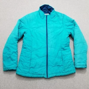 Faded Glory Puffer Jacket Youth Large Blue Full Zip Girls 12-14 Cyan - Picture 1 of 12