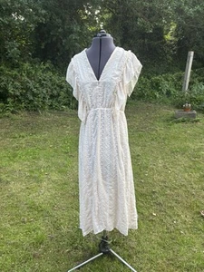 ZARA Embroidered Oyster White/cream Cotton lined midi Dress size l large 12-14 - Picture 1 of 9