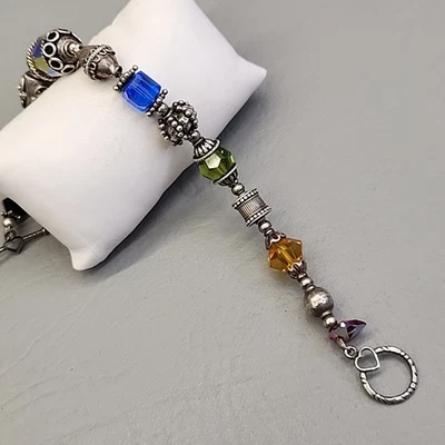 Pulsera con cuentas de vidrio cuentas de plata de ley 925 ornamentadas 8" Foto 1 de 4