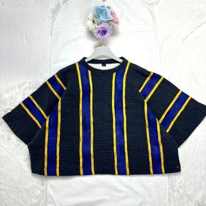 45R Current, Recent Fluffy Fleece Poncho Striped Indigo Sweatshirt - Picture 1 of 9