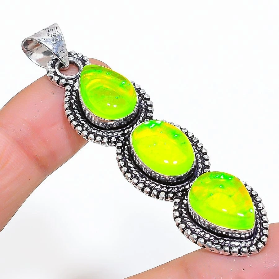 Triplet Opal Gemstone Handmade925 Sterling Silver Jewelry PendantSize 2.7" - Image 1 of 1